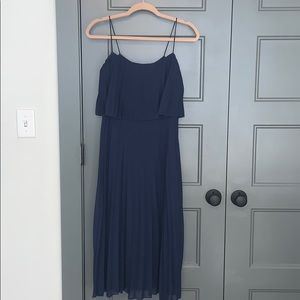 ASOS Navy Pleated Midi Dress